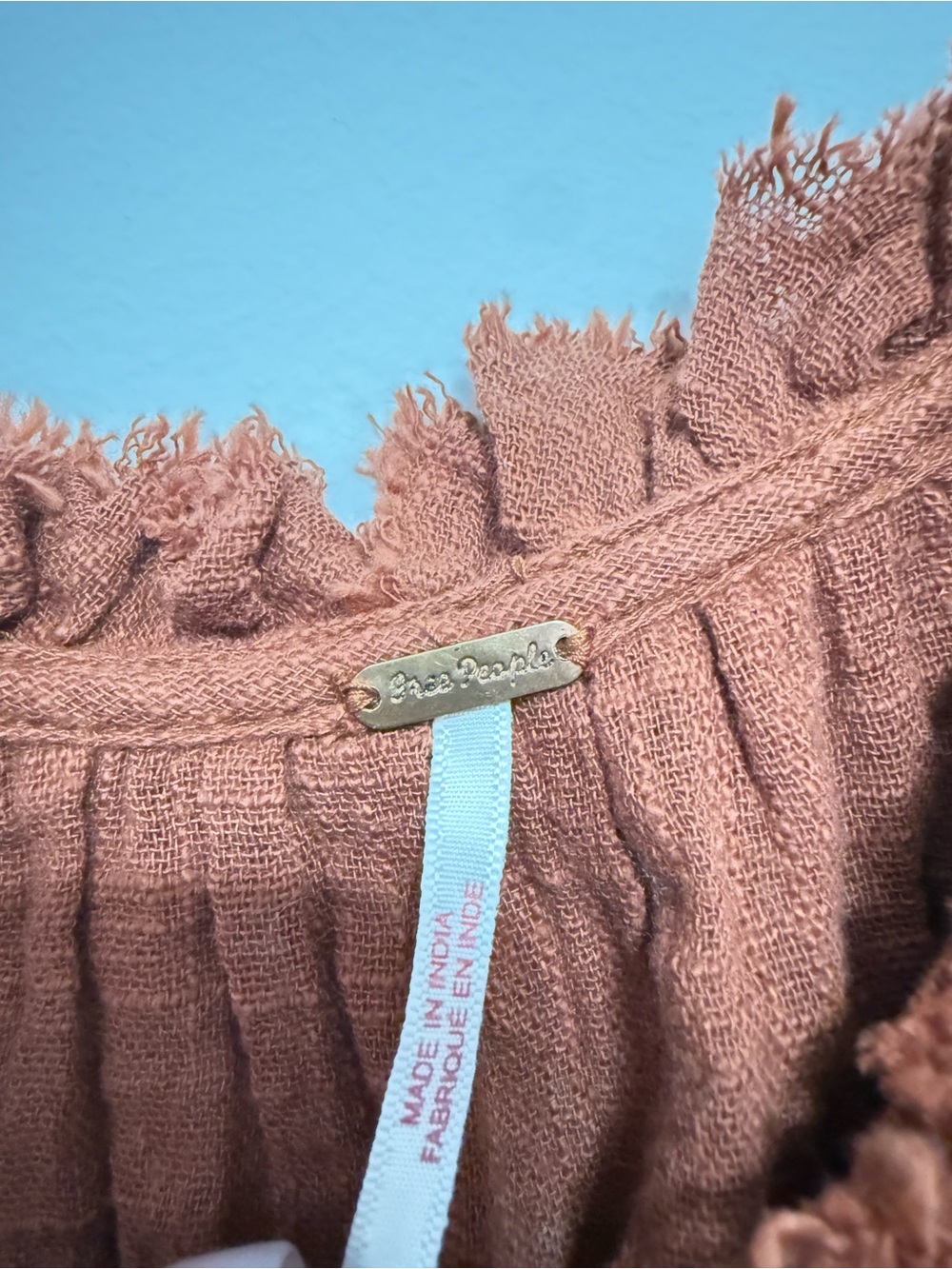 Free People Burnt Orange Ruffled Boho Tunic with Tassel Tie - Picture 6 of 6